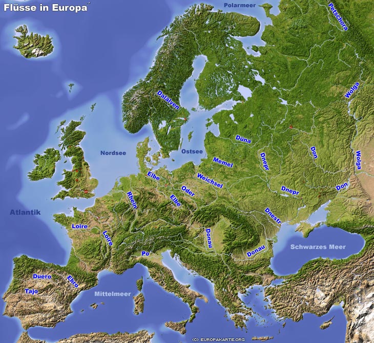 Europakarte: Längste Flüsse