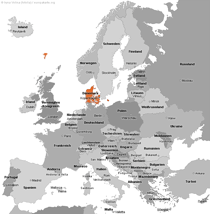 Europakarte mit Dänemark