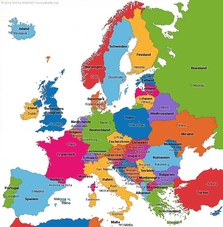 Europas Staaten Und Hauptstädte Karte