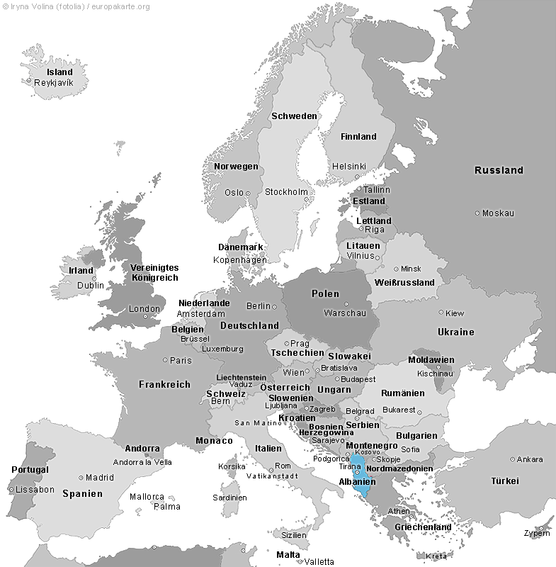 Europakarte mit Albanien