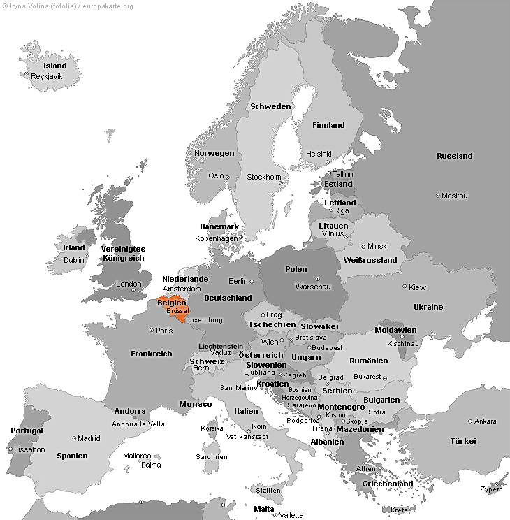Europakarte mit Belgien