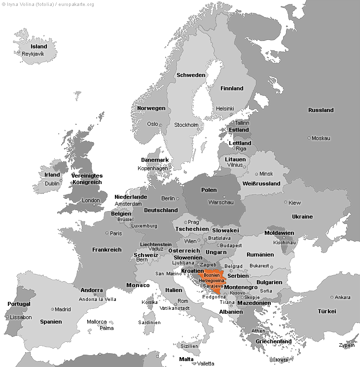 Europakarte mit Bosnien und Herzegowina