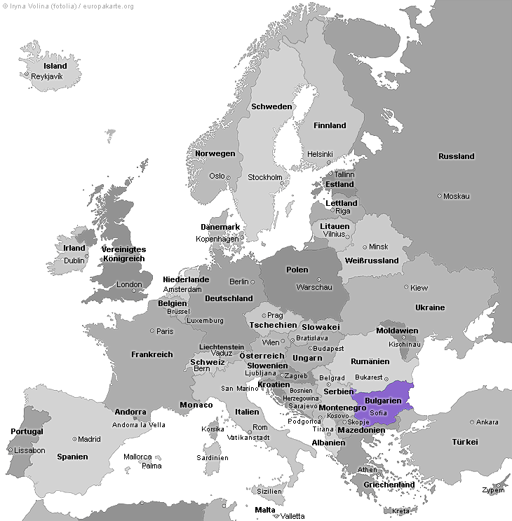Europakarte mit Bulgarien