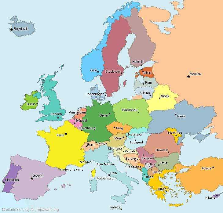 eu länder hauptstädte karte Europakarte Hauptstadte In Europa eu länder hauptstädte karte