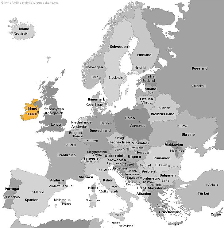 Europakarte mit Irland