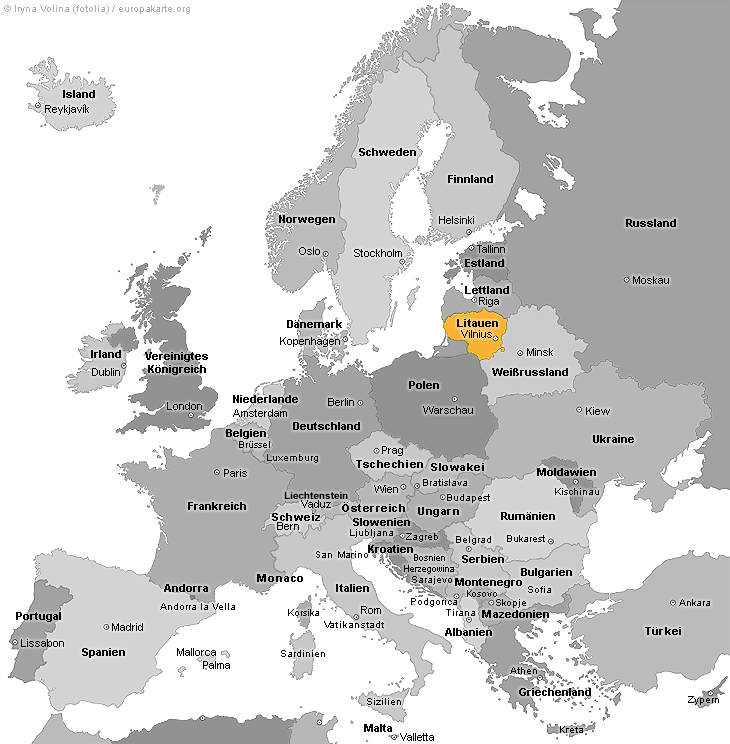 Litauen in Europa - Litauen auf der Europakarte