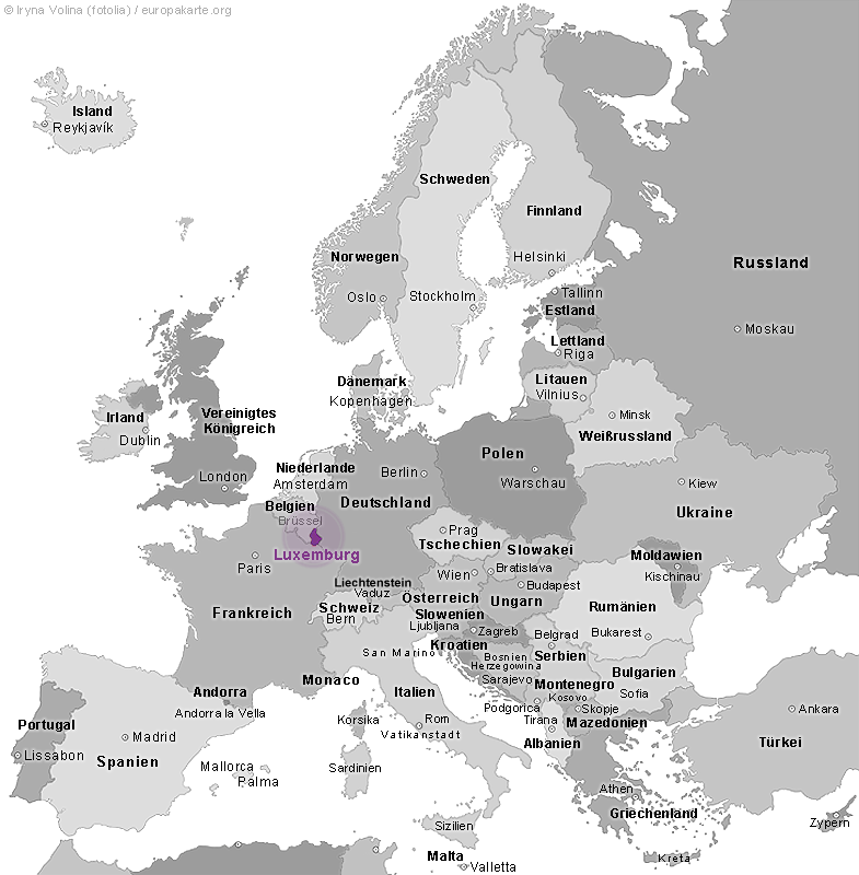Europakarte mit Luxemburg