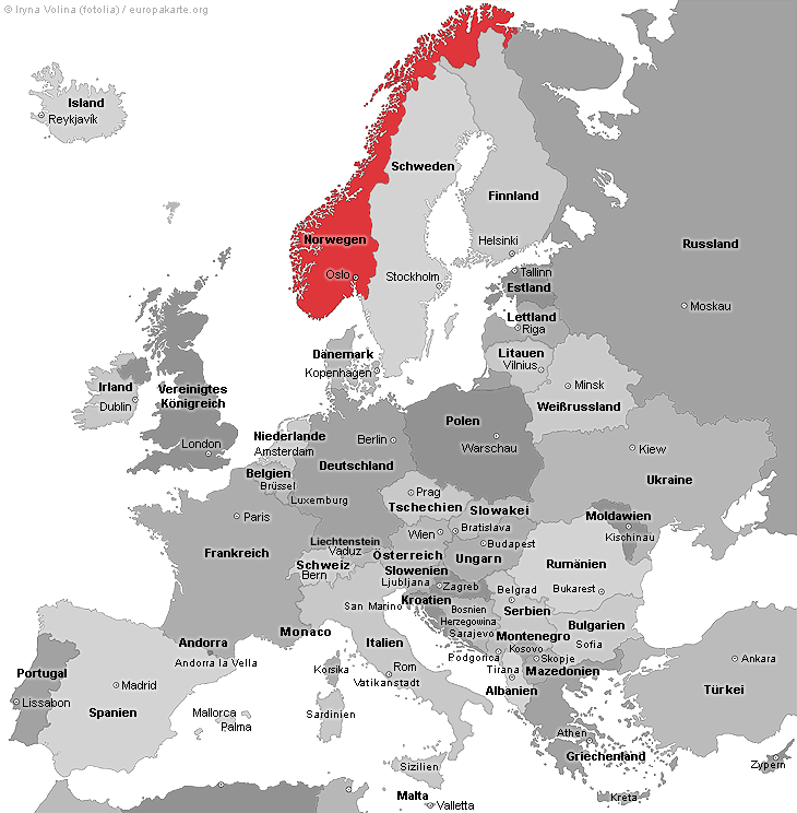 Europakarte mit Norwegen