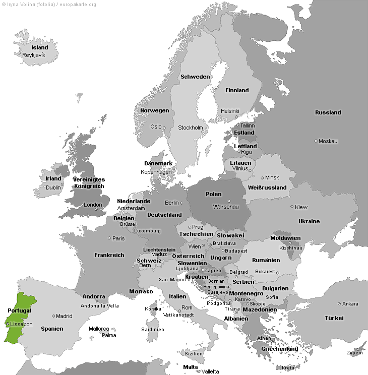 Europakarte mit Portugal