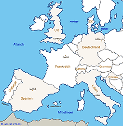 Europakarte mit Reisezielen