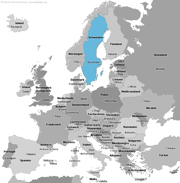 Europakarte mit Schweden