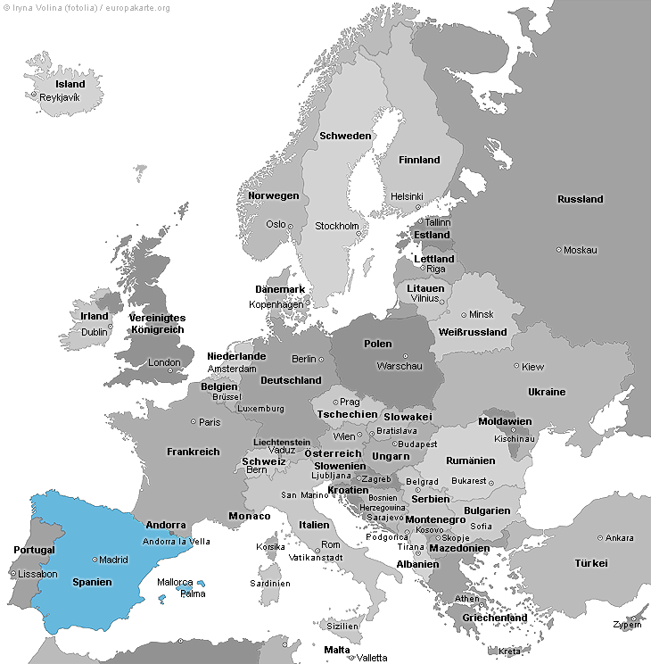 Europakarte mit Spanien