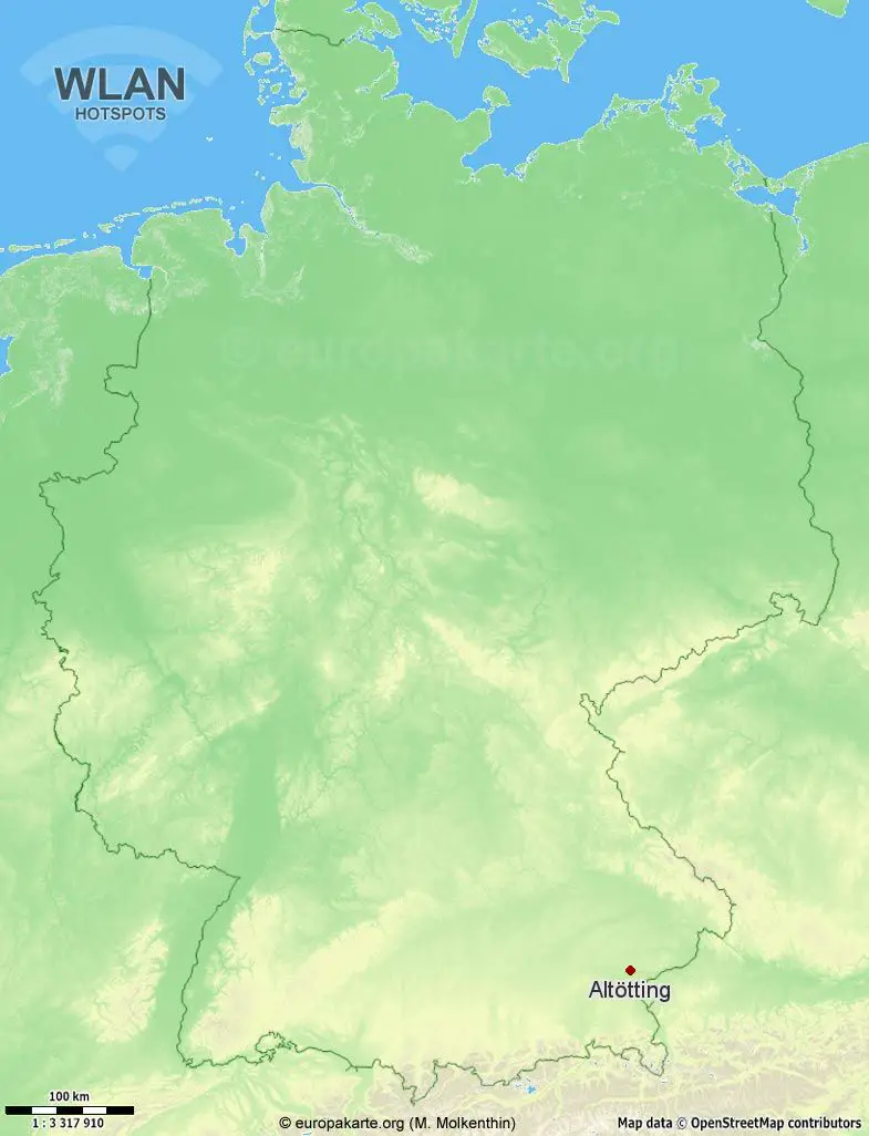 Interaktive Karte mit WLAN-Hotspots in Altötting (Bayern)