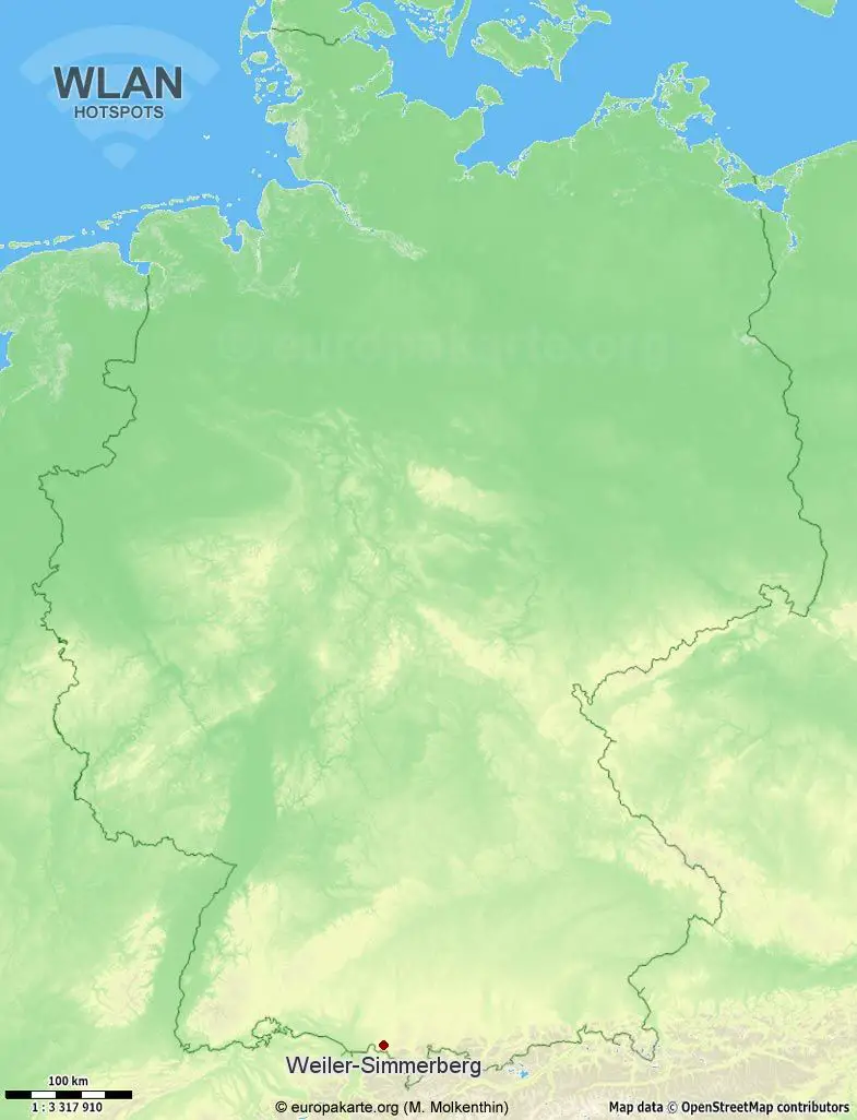 Interaktive Karte mit WLAN-Hotspots in Weiler-Simmerberg (Bayern)