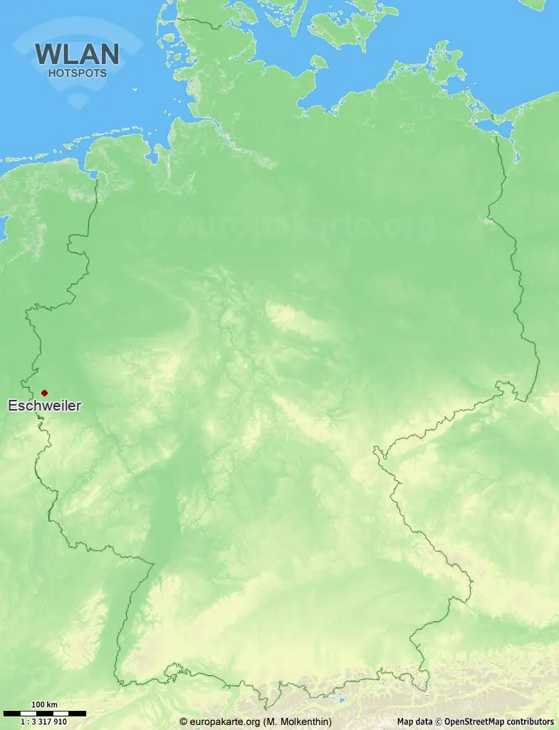 Interaktive Karte mit WLAN-Hotspots in Eschweiler (Nordrhein-Westfalen)