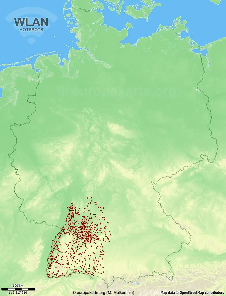Interaktive Karte mit WLAN-Hotspots in Baden-Württemberg
